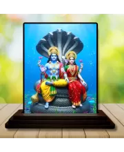 Car Dashboard Vishnu And Lakshmi Wooden Photo Stand  3x4 Inches, Compact & Stylish Spiritual Display For Car, Home & Office (Pack Of 1) (F49383)