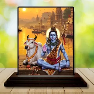 Car Dashboard Shiva Wooden Photo Stand  3x4 Inches, Compact & Stylish Spiritual Display For Car, Home & Office (Pack Of 1) (F49386)