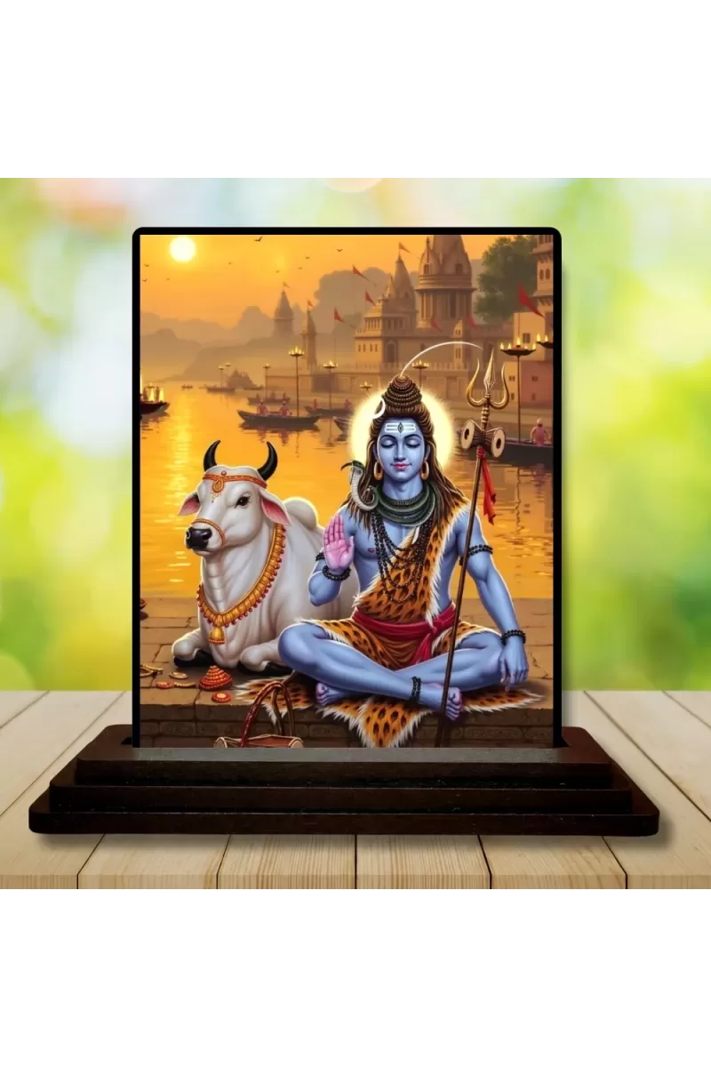 Car Dashboard Shiva Wooden Photo Stand  3x4 Inches, Compact & Stylish Spiritual Display For Car, Home & Office (Pack Of 1) (F49386)