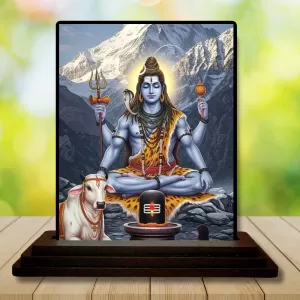 Car Dashboard Shiva Wooden Photo Stand  3x4 Inches, Compact & Stylish Spiritual Display For Car, Home & Office (Pack Of 1) (F49387)