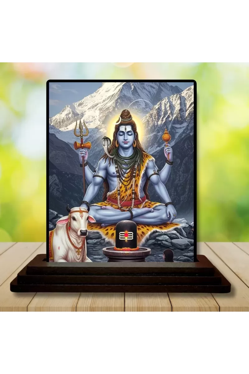 Car Dashboard Shiva Wooden Photo Stand  3x4 Inches, Compact & Stylish Spiritual Display For Car, Home & Office (Pack Of 1) (F49387)