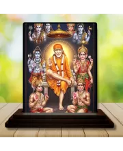 Car Dashboard Sai Baba Wooden Photo Stand  3x4 Inches, Compact & Stylish Spiritual Display For Car, Home & Office (Pack Of 1) (F49389)