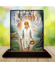 Car Dashboard Sai Baba Wooden Photo Stand  3x4 Inches, Compact & Stylish Spiritual Display For Car, Home & Office (Pack Of 1) (F49390)