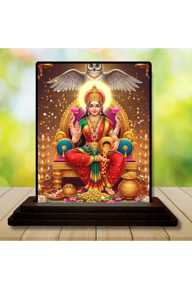 Car Dashboard Lakshmi Wooden Photo Stand  3x4 Inches, Compact & Stylish Spiritual Display For Car, Home & Office (Pack Of 1) (F49391)