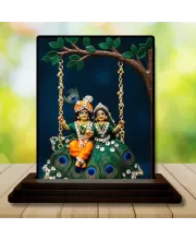Car Dashboard Radha Krishna Wooden Photo Stand  3x4 Inches, Compact & Stylish Spiritual Display For Car, Home & Office (Pack Of 1) (F49392)