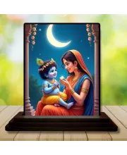 Car Dashboard Krishna And Yashoda Wooden Photo Stand  3x4 Inches, Compact & Stylish Spiritual Display For Car, Home & Office (Pack Of 1) (F49393)