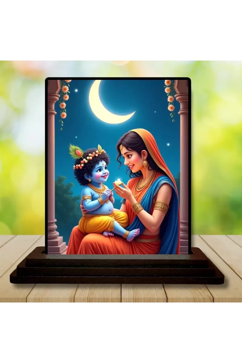 Car Dashboard Krishna And Yashoda Wooden Photo Stand  3x4 Inches, Compact & Stylish Spiritual Display For Car, Home & Office (Pack Of 1) (F49393)