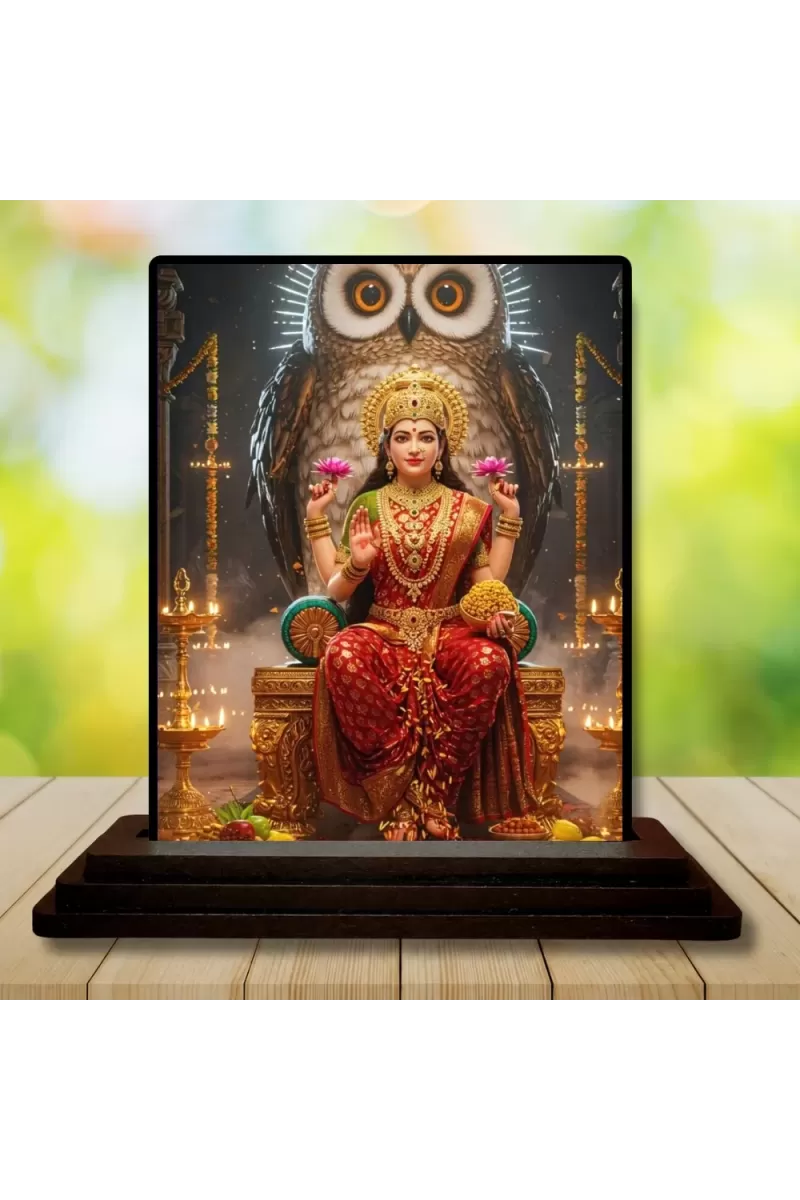 Car Dashboard Lakshmi Wooden Photo Stand  3x4 Inches, Compact & Stylish Spiritual Display For Car, Home & Office (Pack Of 1) (F49397)