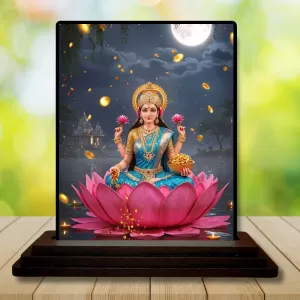 Car Dashboard Lakshmi Wooden Photo Stand  3x4 Inches, Compact & Stylish Spiritual Display For Car, Home & Office (Pack Of 1) (F49399)