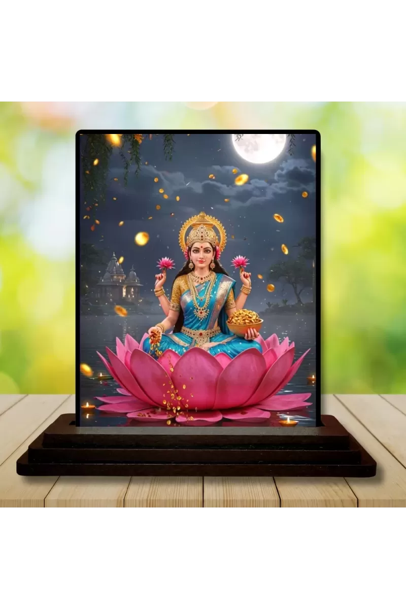 Car Dashboard Lakshmi Wooden Photo Stand  3x4 Inches, Compact & Stylish Spiritual Display For Car, Home & Office (Pack Of 1) (F49399)