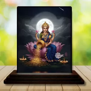 Car Dashboard Lakshmi Wooden Photo Stand  3x4 Inches, Compact & Stylish Spiritual Display For Car, Home & Office (Pack Of 1) (F49400)
