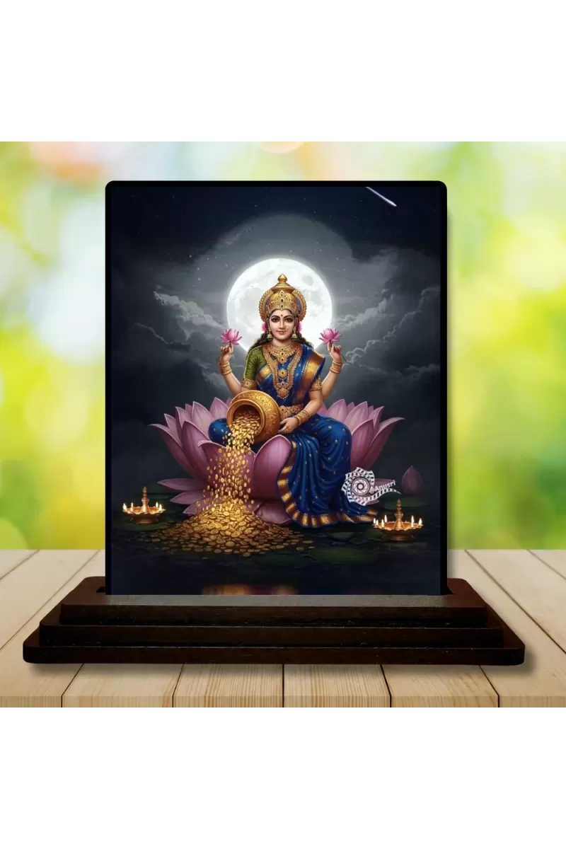 Car Dashboard Lakshmi Wooden Photo Stand  3x4 Inches, Compact & Stylish Spiritual Display For Car, Home & Office (Pack Of 1) (F49400)