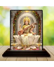 Car Dashboard Saraswati Wooden Photo Stand  3x4 Inches, Compact & Stylish Spiritual Display For Car, Home & Office (Pack Of 1) (F49401)