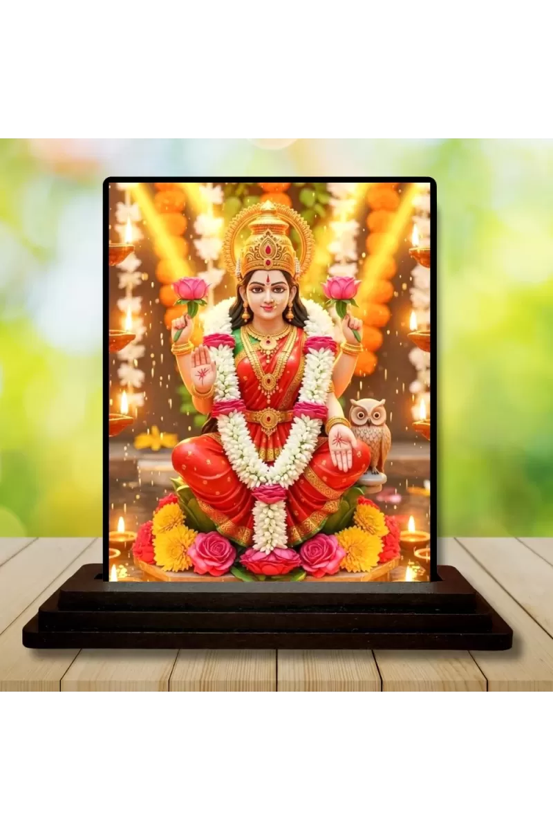 Car Dashboard Lakshmi Wooden Photo Stand  3x4 Inches, Compact & Stylish Spiritual Display For Car, Home & Office (Pack Of 1) (F49402)