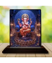 Car Dashboard Ganesha Wooden Photo Stand  3x4 Inches, Compact & Stylish Spiritual Display For Car, Home & Office (Pack Of 1) (F49403)