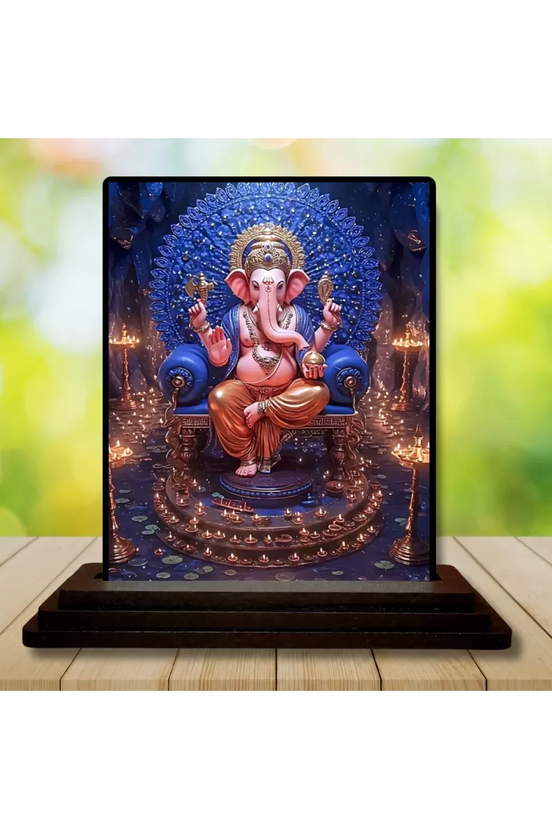Car Dashboard Ganesha Wooden Photo Stand  3x4 Inches, Compact & Stylish Spiritual Display For Car, Home & Office (Pack Of 1) (F49403)