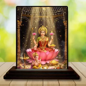 Car Dashboard Lakshmi Wooden Photo Stand  3x4 Inches, Compact & Stylish Spiritual Display For Car, Home & Office (Pack Of 1) (F49404)