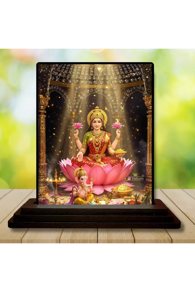 Car Dashboard Lakshmi Wooden Photo Stand  3x4 Inches, Compact & Stylish Spiritual Display For Car, Home & Office (Pack Of 1) (F49404)