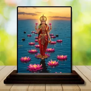 Car Dashboard Lakshmi Wooden Photo Stand  3x4 Inches, Compact & Stylish Spiritual Display For Car, Home & Office (Pack Of 1) (F49405)