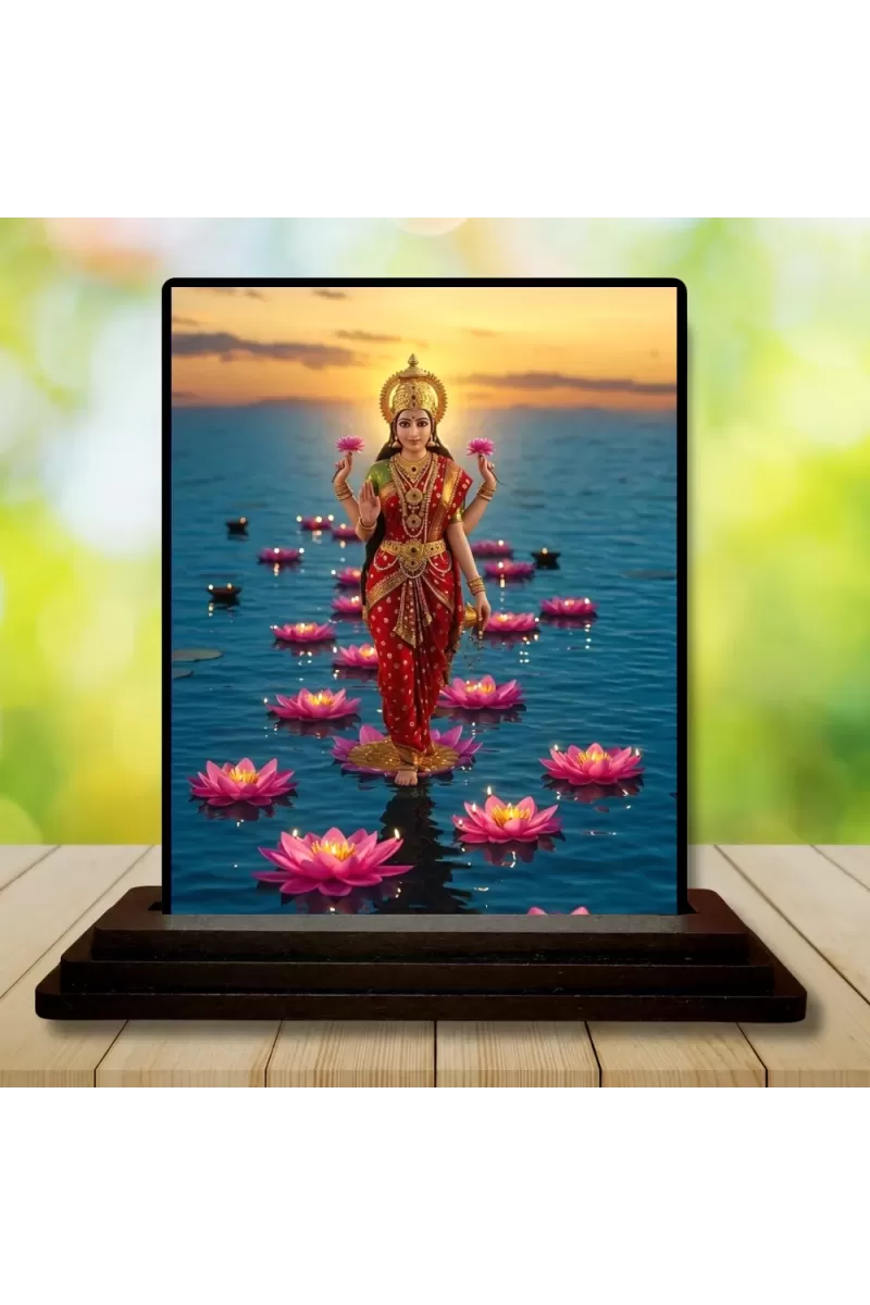 Car Dashboard Lakshmi Wooden Photo Stand  3x4 Inches, Compact & Stylish Spiritual Display For Car, Home & Office (Pack Of 1) (F49405)
