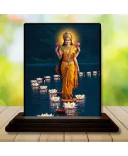 Car Dashboard Lakshmi Wooden Photo Stand  3x4 Inches, Compact & Stylish Spiritual Display For Car, Home & Office (Pack Of 1) (F49406)