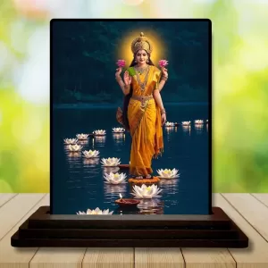 Car Dashboard Lakshmi Wooden Photo Stand  3x4 Inches, Compact & Stylish Spiritual Display For Car, Home & Office (Pack Of 1) (F49406)
