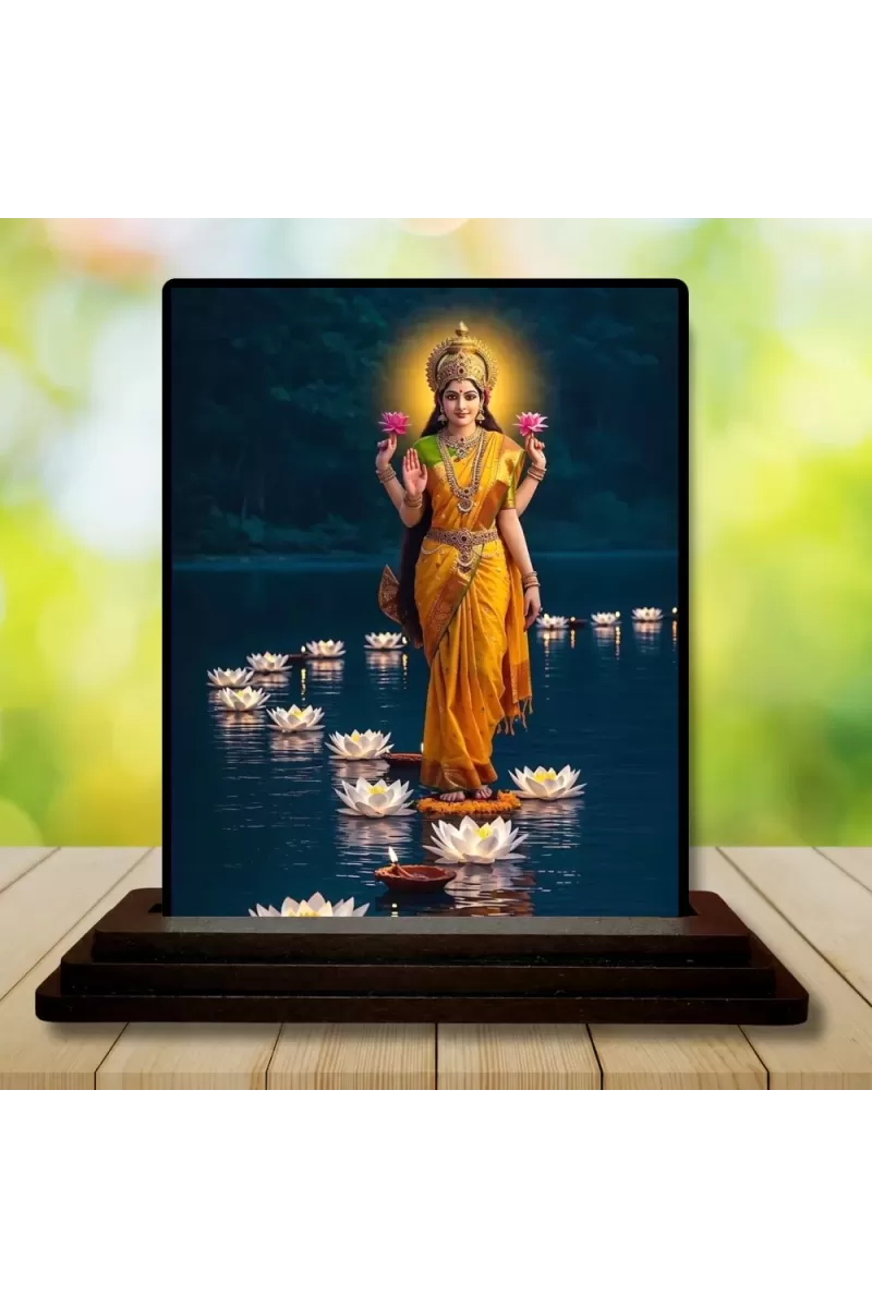 Car Dashboard Lakshmi Wooden Photo Stand  3x4 Inches, Compact & Stylish Spiritual Display For Car, Home & Office (Pack Of 1) (F49406)