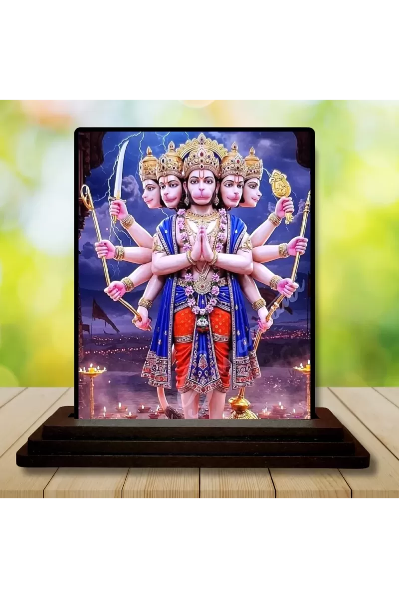 Car Dashboard Panchamukhi Hanuman Wooden Photo Stand  3x4 Inches, Compact & Stylish Spiritual Display For Car, Home & Office (Pack Of 1) (F49410)