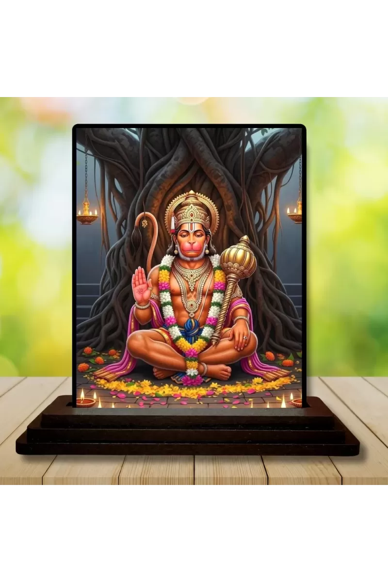 Car Dashboard Hanuman Wooden Photo Stand  3x4 Inches, Compact & Stylish Spiritual Display For Car, Home & Office (Pack Of 1) (F49412)