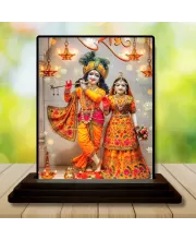 Car Dashboard Radha Krishna Wooden Photo Stand  3x4 Inches, Compact & Stylish Spiritual Display For Car, Home & Office (Pack Of 1) (F49422)