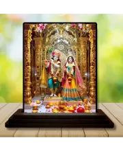 Car Dashboard Krishna And Radha Wooden Photo Stand  3x4 Inches, Compact & Stylish Spiritual Display For Car, Home & Office (Pack Of 1) (F49423)