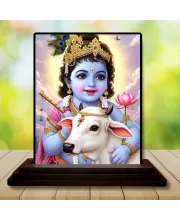 Car Dashboard Krishna Wooden Photo Stand  3x4 Inches, Compact & Stylish Spiritual Display For Car, Home & Office (Pack Of 1) (F49424)