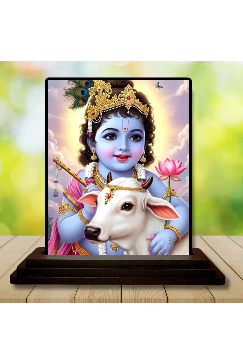 Car Dashboard Krishna Wooden Photo Stand  3x4 Inches, Compact & Stylish Spiritual Display For Car, Home & Office (Pack Of 1) (F49424)
