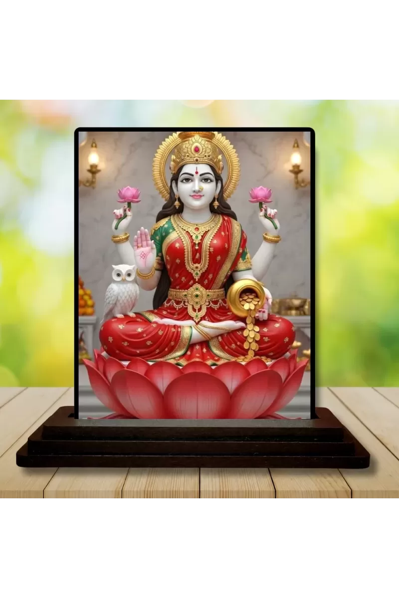 Car Dashboard Lakshmi Wooden Photo Stand  3x4 Inches, Compact & Stylish Spiritual Display For Car, Home & Office (Pack Of 1) (F49426)