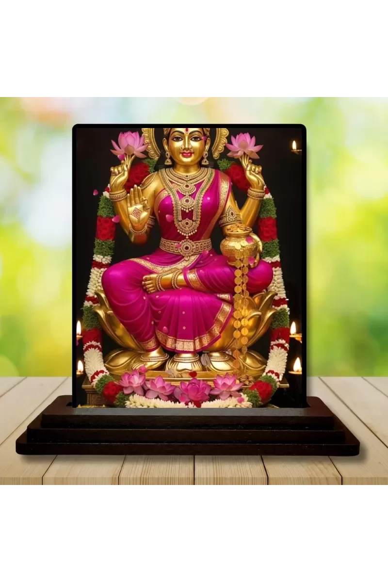 Car Dashboard Lakshmi Wooden Photo Stand  3x4 Inches, Compact & Stylish Spiritual Display For Car, Home & Office (Pack Of 1) (F49427)