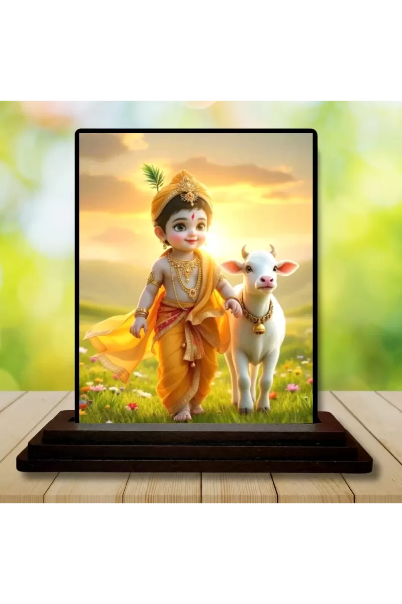 Car Dashboard Krishna Wooden Photo Stand  3x4 Inches, Compact & Stylish Spiritual Display For Car, Home & Office (Pack Of 1) (F49428)
