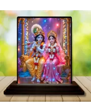 Car Dashboard Radha Krishna Wooden Photo Stand  3x4 Inches, Compact & Stylish Spiritual Display For Car, Home & Office (Pack Of 1) (F49429)