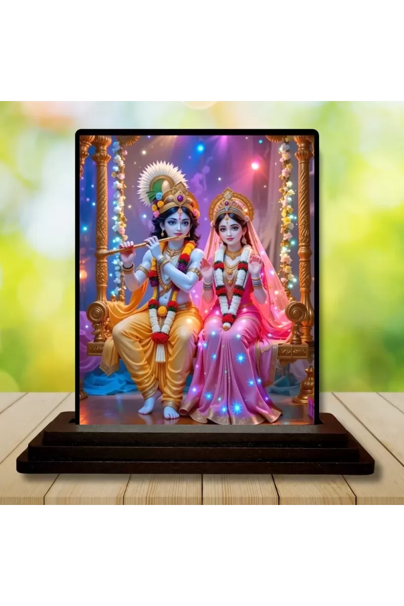 Car Dashboard Radha Krishna Wooden Photo Stand  3x4 Inches, Compact & Stylish Spiritual Display For Car, Home & Office (Pack Of 1) (F49429)