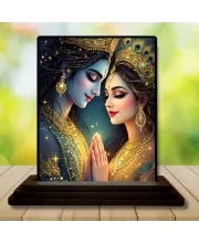 Car Dashboard Shree Radha And Shree Krishna Wooden Photo Stand  3x4 Inches, Compact & Stylish Spiritual Display For Car, Home & Office (Pack Of 1) (F49430)