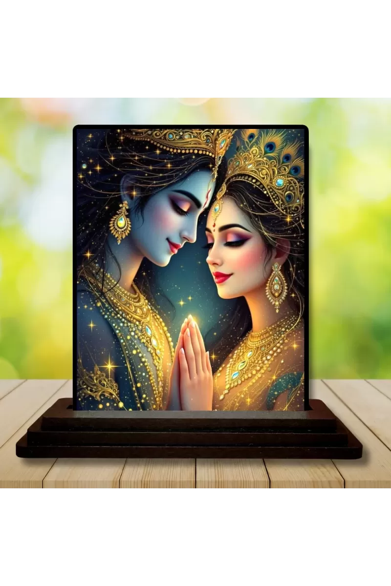 Car Dashboard Shree Radha And Shree Krishna Wooden Photo Stand  3x4 Inches, Compact & Stylish Spiritual Display For Car, Home & Office (Pack Of 1) (F49430)
