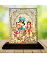 Car Dashboard Radha And Krishna Wooden Photo Stand  3x4 Inches, Compact & Stylish Spiritual Display For Car, Home & Office (Pack Of 1) (F49431)