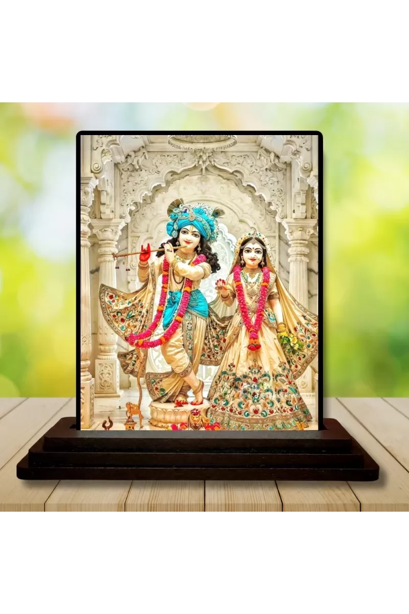 Car Dashboard Radha And Krishna Wooden Photo Stand  3x4 Inches, Compact & Stylish Spiritual Display For Car, Home & Office (Pack Of 1) (F49431)