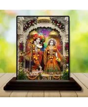Car Dashboard Krishna And Radha Wooden Photo Stand  3x4 Inches, Compact & Stylish Spiritual Display For Car, Home & Office (Pack Of 1) (F49432)