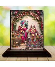 Car Dashboard Krishna And Radha Wooden Photo Stand  3x4 Inches, Compact & Stylish Spiritual Display For Car, Home & Office (Pack Of 1) (F49433)
