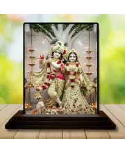 Car Dashboard Radha Krishna Wooden Photo Stand  3x4 Inches, Compact & Stylish Spiritual Display For Car, Home & Office (Pack Of 1) (F49434)