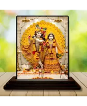 Car Dashboard Radha Krishna Wooden Photo Stand  3x4 Inches, Compact & Stylish Spiritual Display For Car, Home & Office (Pack Of 1) (F49435)