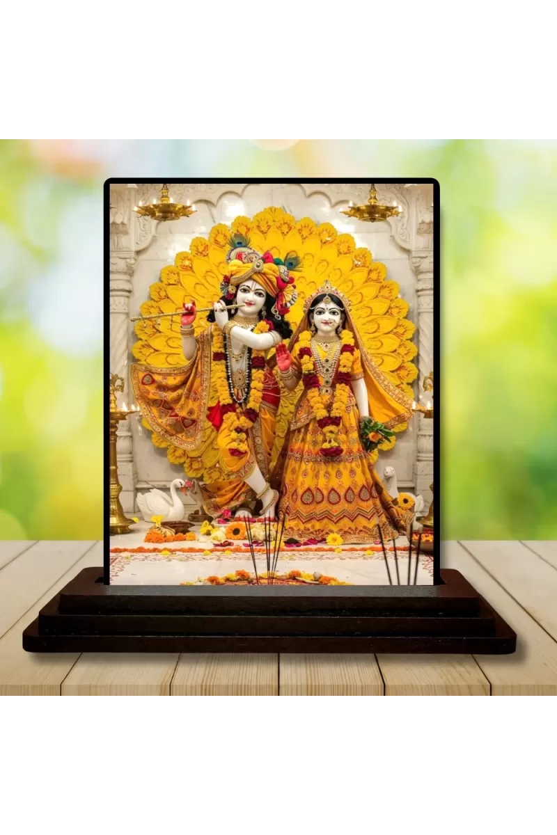 Car Dashboard Radha Krishna Wooden Photo Stand  3x4 Inches, Compact & Stylish Spiritual Display For Car, Home & Office (Pack Of 1) (F49435)