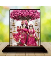 Car Dashboard Radha Krishna Wooden Photo Stand  3x4 Inches, Compact & Stylish Spiritual Display For Car, Home & Office (Pack Of 1) (F49436)