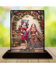 Car Dashboard Krishna And Radha Wooden Photo Stand  3x4 Inches, Compact & Stylish Spiritual Display For Car, Home & Office (Pack Of 1) (F49437)