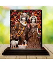 Car Dashboard Krishna And Radha Wooden Photo Stand  3x4 Inches, Compact & Stylish Spiritual Display For Car, Home & Office (Pack Of 1) (F49438)